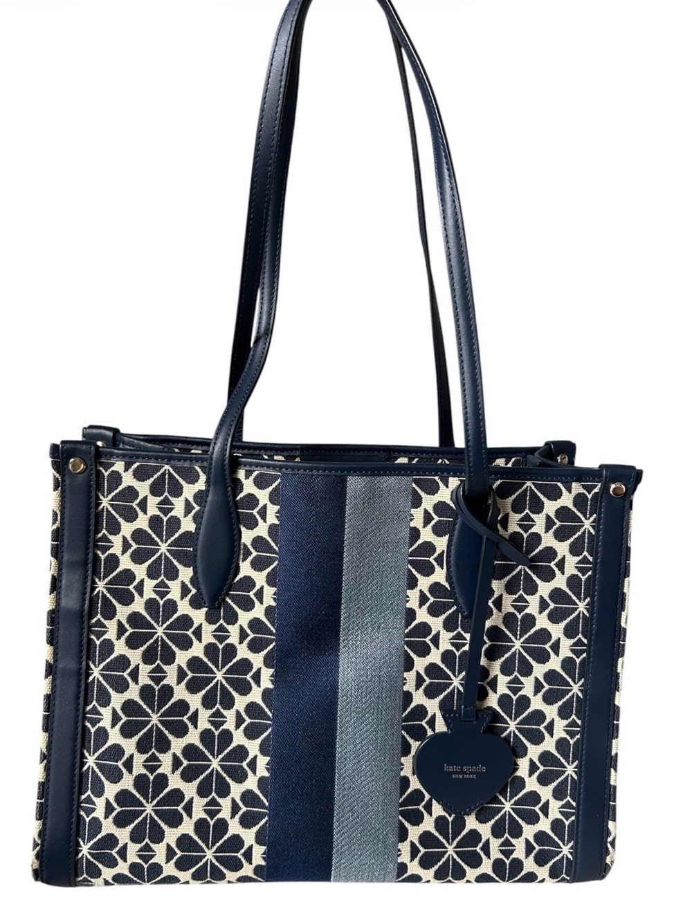 Kate Spade PROJECT Flower Jacquard Strip Market Navy Blue Tote